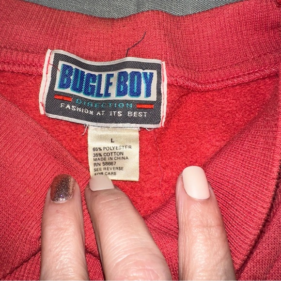 Vintage 80s 90s BUGLE BOY Red Sweater Sweatshirt L Striped Mock Neck *FLAWS - Picture 10 of 11